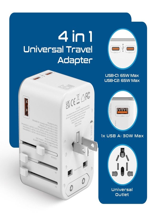 سبتكس محول سفر عالمي 4 في 1 من سيبتس، بقوة 65 واط، مزود بمنفذ USB-C - محول من الهند إلى العالم، منفذ USB واحد، منفذي USB-C (3.1 أمبير) للشحن السريع، ضمان 10 سنوات - أبيض - Image 2
